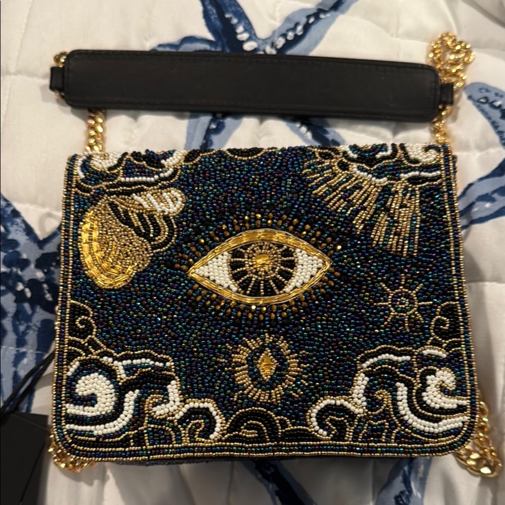 Moulin Rouge Paris Sophie CanoEmbellished Eye Design Beaded Bag - Black and Gold